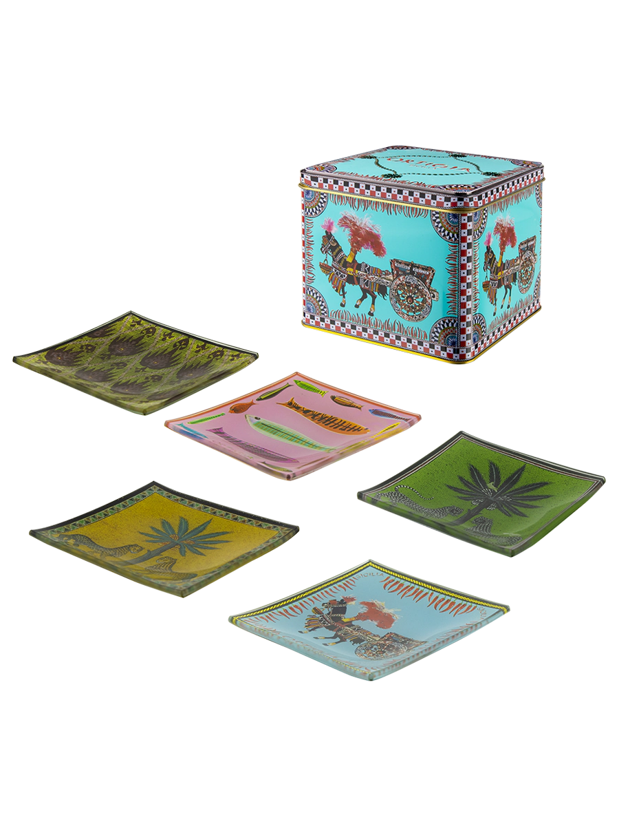 Tin Carretto 5 Glass Plates &#8211; Ortigia Sicilia