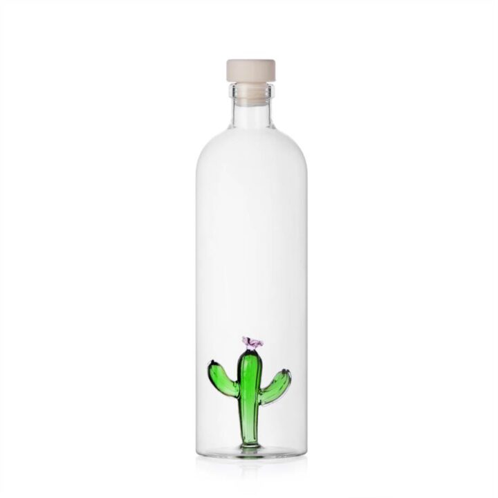 Bouteille avec Cactus vert Fleur Rose &#8211; Ichendorf Milano